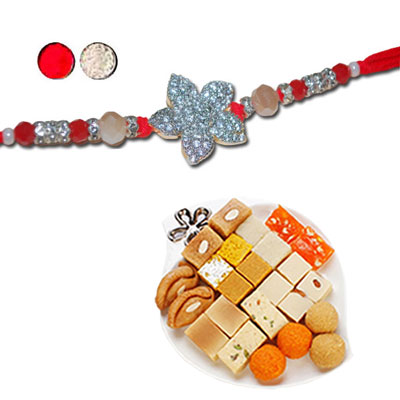 "AMERICAN DIAMOND (AD) RAKHIS -AD 4180 A (Single Rakhi),  500gms of Assorted Sweets - Click here to View more details about this Product